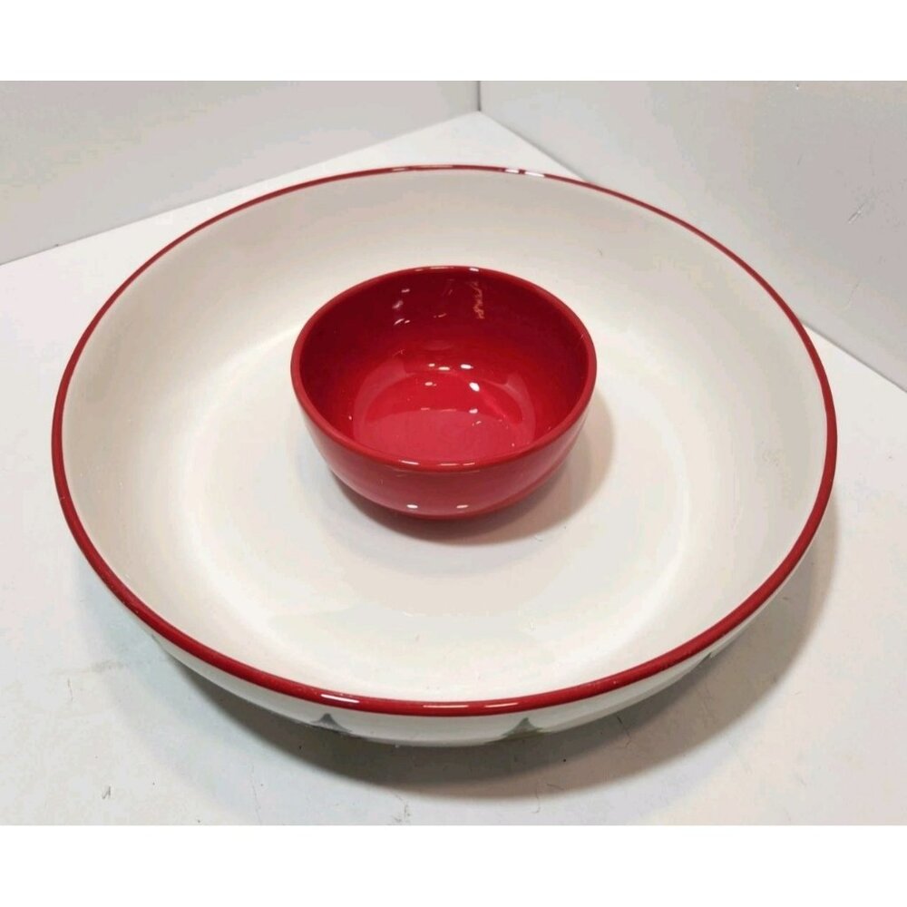 Harry & David Christmas Tree Chip Dip Veggies Dish With Red Attached Bowl 2007